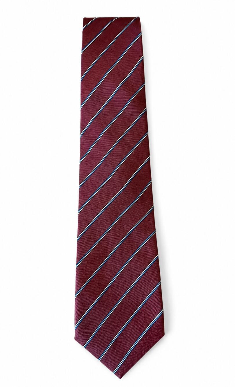 Hardy Amies London Silk Necktie Burgundy Blue Stripe | British Heritage Menswear